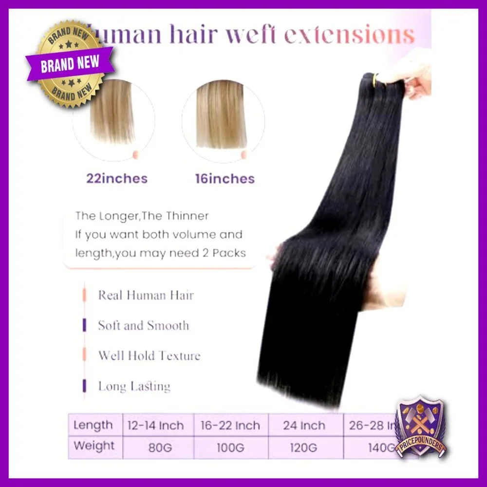 24 Inch Real Human Hair Extensions 120g Weft Sew in Long Straight